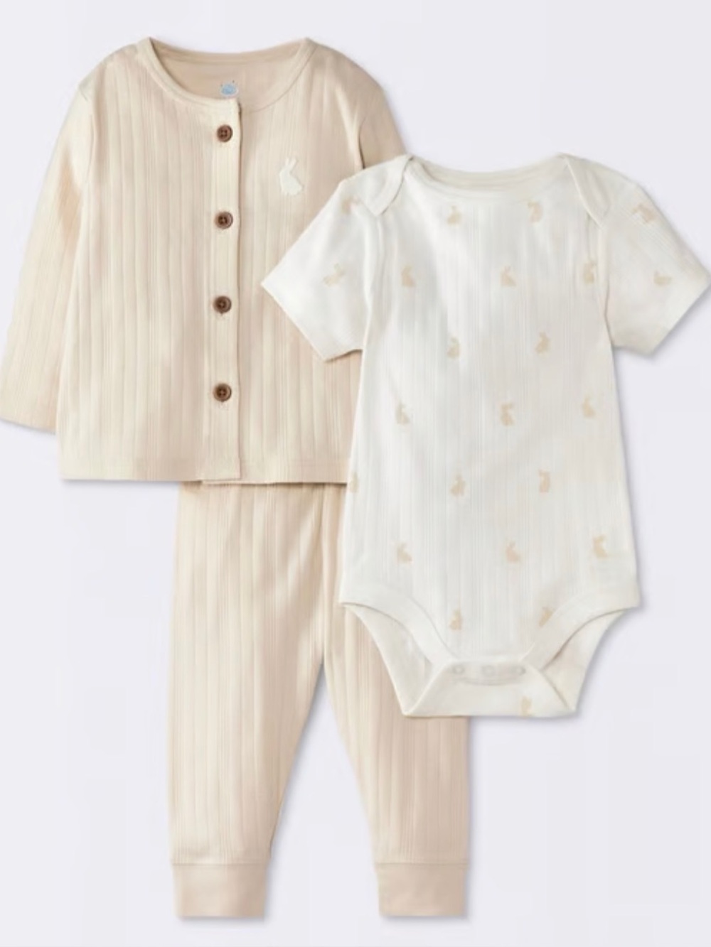 Cloud Island Baby  3 pieces top & bottom set  Size 0-3 Mo  Neutral 100% cotton